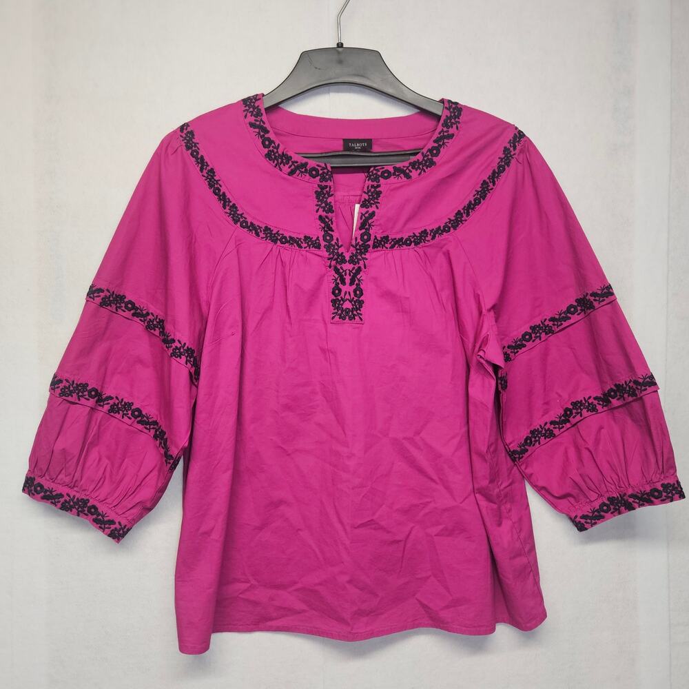NWT Talbots Pink Embroidered Balloon Sleeve V-Neck Blouse Petite XL